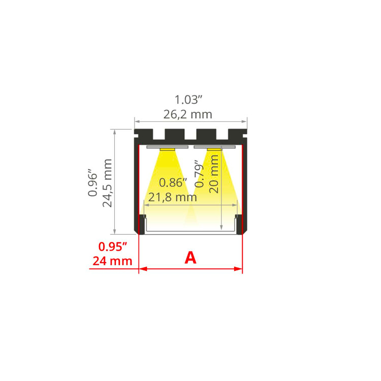 Eule Licht Lipod Aufbauprofil schwarz aus Aluminium 2,02m
