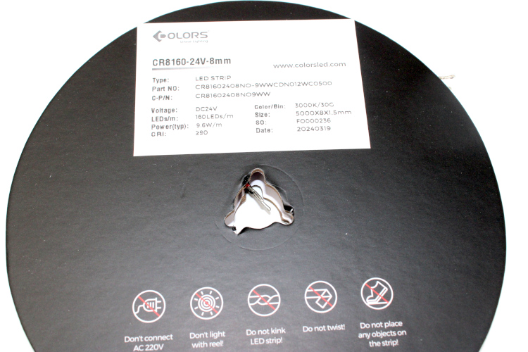 Colors LED-Band  24V, 9.6W/m, 3000K, 1220lm, 160led/m, CRI>90,  IP20