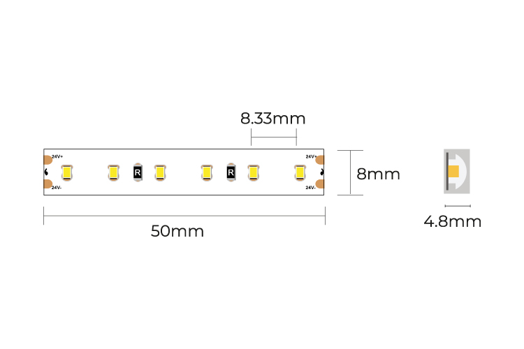 COLORS LED-Band 24 VDC, 9,6 W/m, 3000 K, IP67, Cri > 90, 790 lm/m, 120 SMD/m