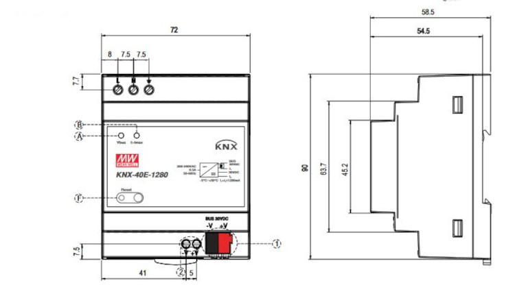 Mean Well Hutschienennetzteil KNX-40E-1280