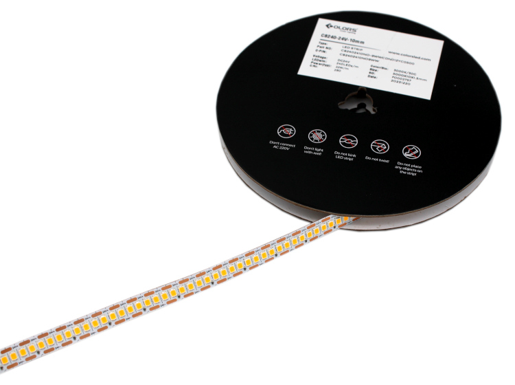 Colors LED-Band 240led/m, 22W/m, 3000K, 3000lm/l CRI>90, 24V, 10mm, IP20, 5m Rolle