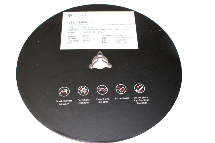 Colors LED-Band 9,6W,  24V ,3000 K, IP20, CRI >90, 1300lm/m 5m Rolle