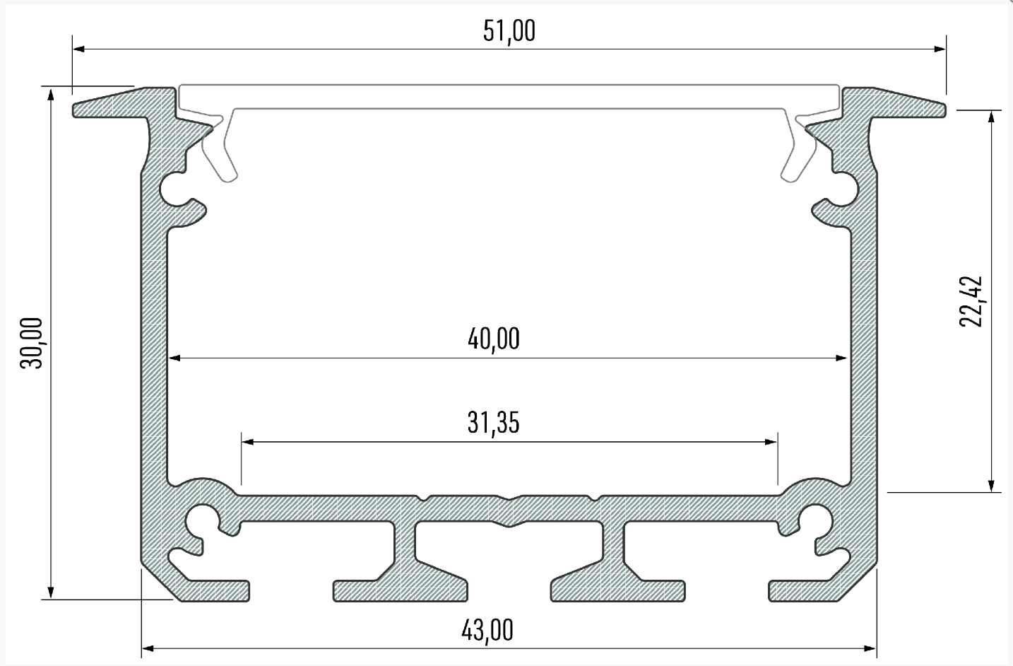 LED-Profil LPINSO  Einbau silber eloxiert 2,02 m